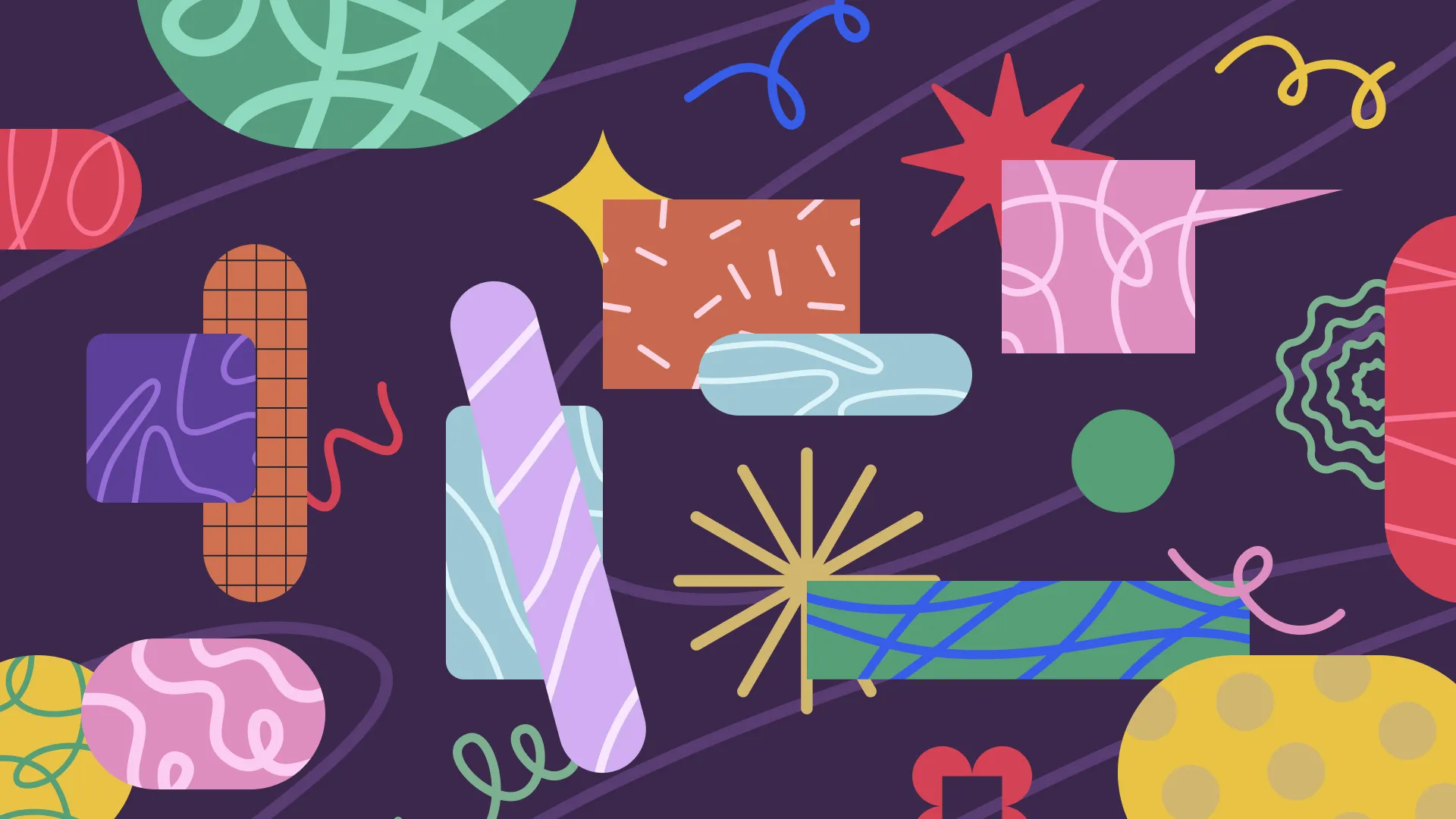 Illustration colorée réalisée avec les textures et formes du pack